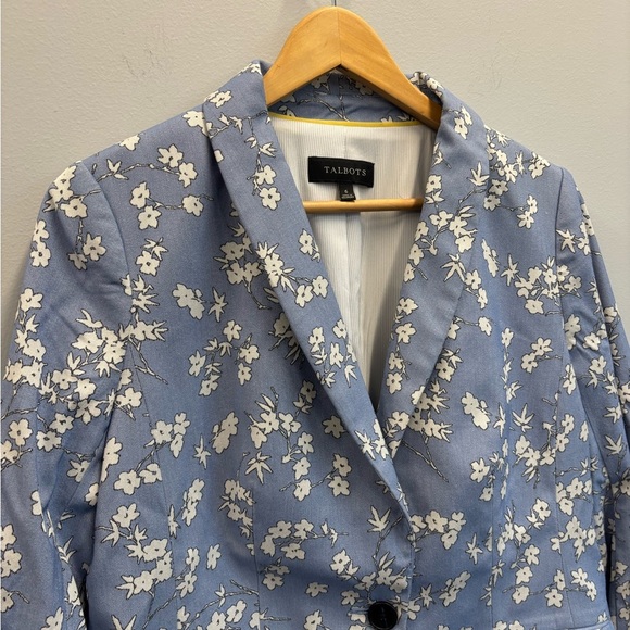 NWOT Talbots size 6 blazer Floral jacquard Jacket Blue White - Picture 6 of 14
